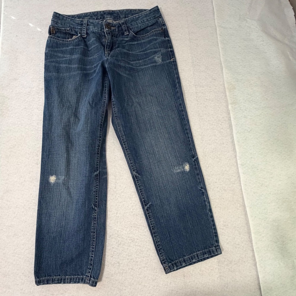 Eddie Bauer Womens Boyfriend Relaxed Fit Distressed Medium Wash Blue Jeans Sz 2
